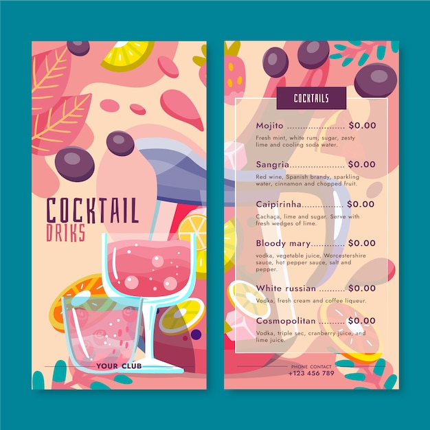 Free vector hand drawn flat design cocktail flyer template