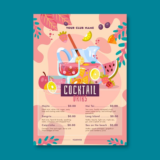 hand drawn flat design cocktail flyer template