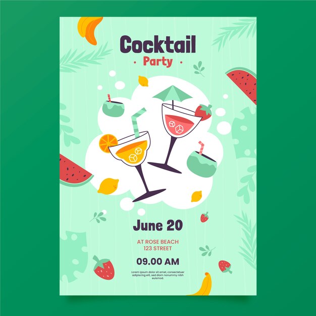 Hand drawn flat design cocktail flyer