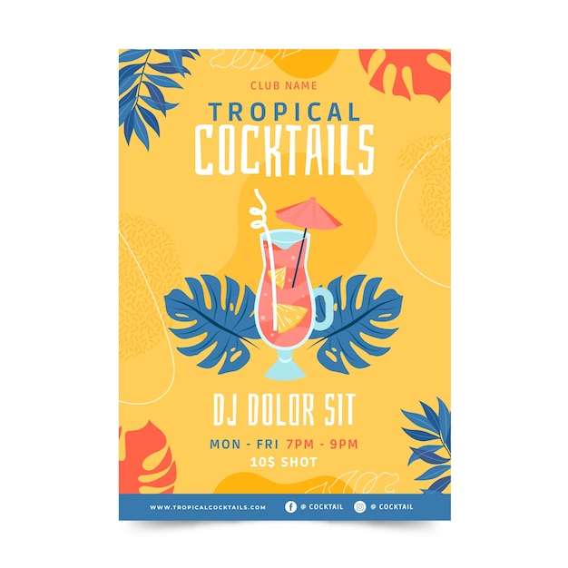 Free vector hand drawn flat design cocktail flyer