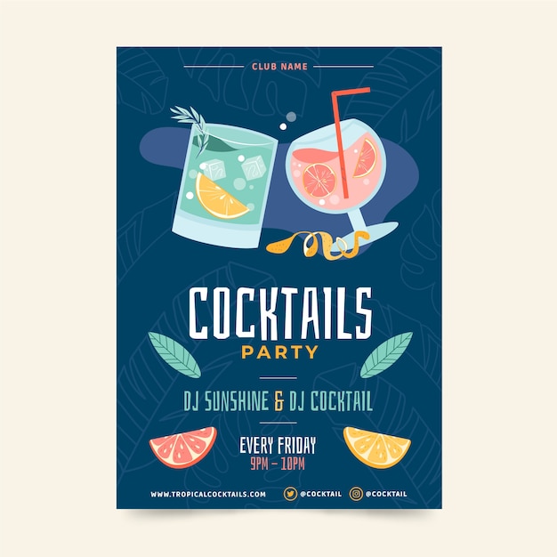 Volantino per cocktail design piatto disegnato a mano