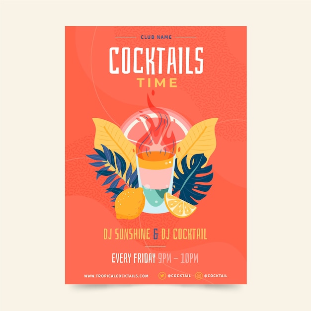 Hand drawn flat design cocktail flyer