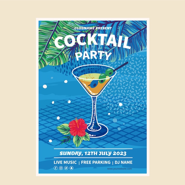 Free vector hand drawn flat design cocktail flyer