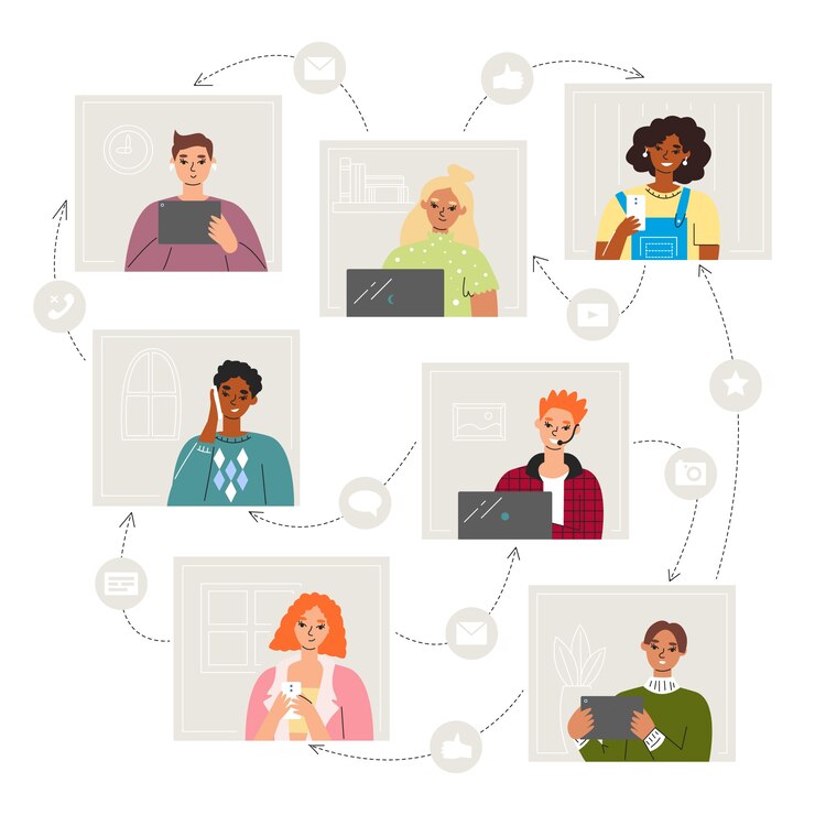 Free Vector hand drawn flat design connecting people infographic