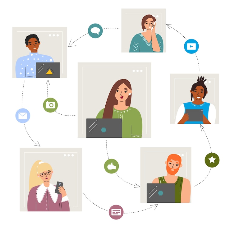 Free Vector hand drawn flat design connecting people infographic