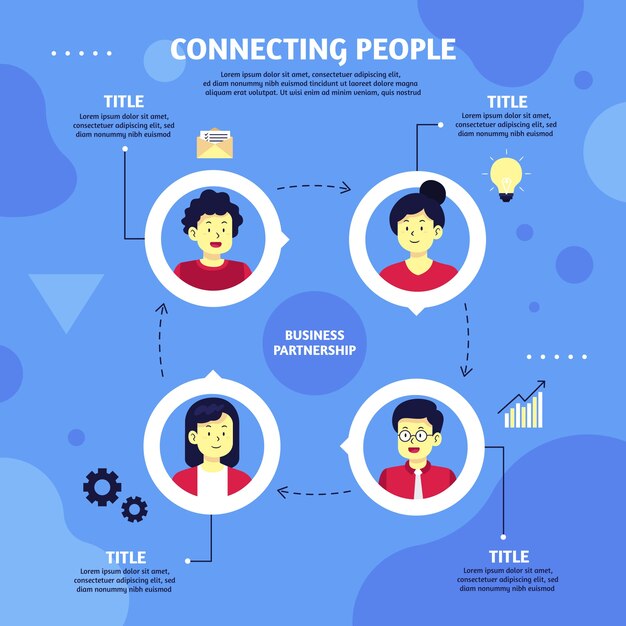 사람들이 infographic를 연결 하는 손으로 그린 평면 디자인