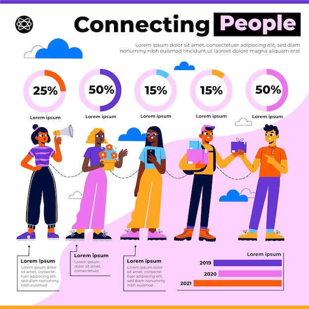 사람들이 infographic를 연결 하는 손으로 그린 평면 디자인