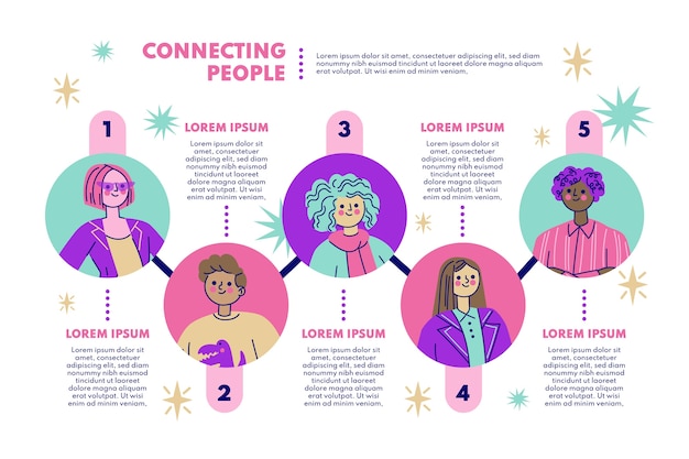 Hand drawn flat design connecting people infographic