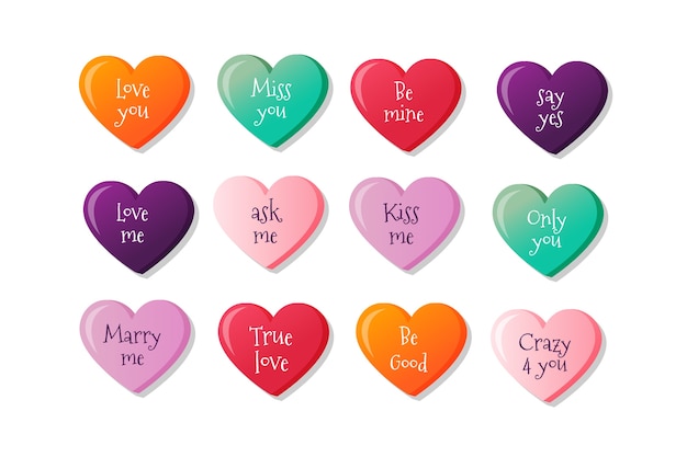 Hand drawn flat design conversation hearts collection