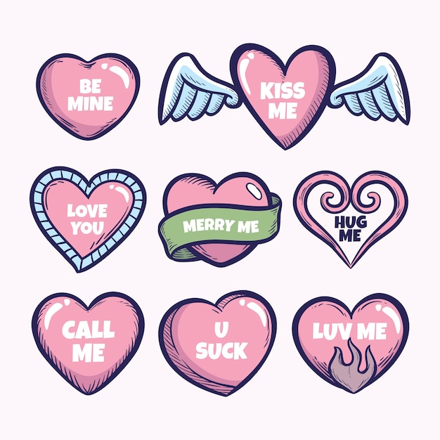 Free vector hand drawn flat design conversation hearts collection