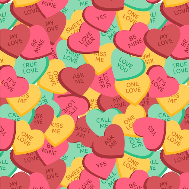 Hand drawn flat design conversation hearts illustration pattern