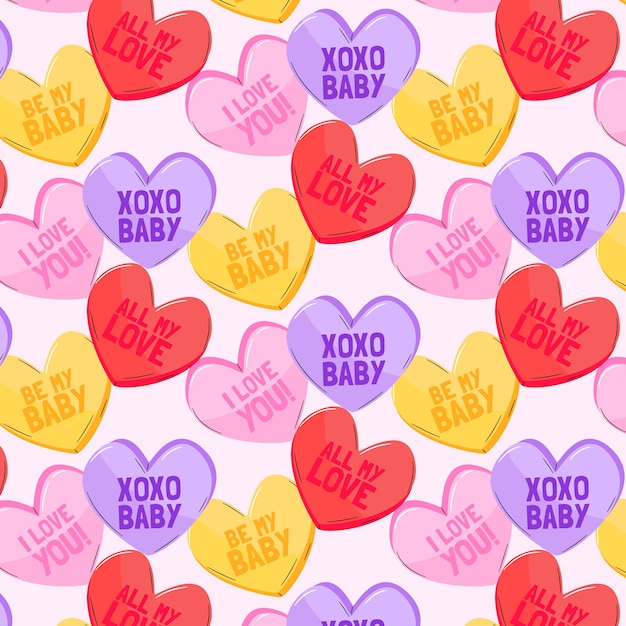 Hand drawn flat design conversation hearts pattern