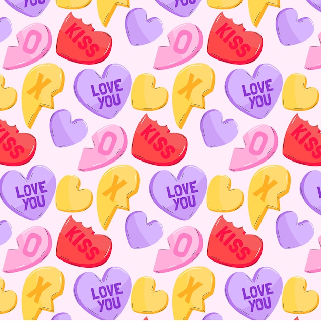 Hand drawn flat design conversation hearts pattern