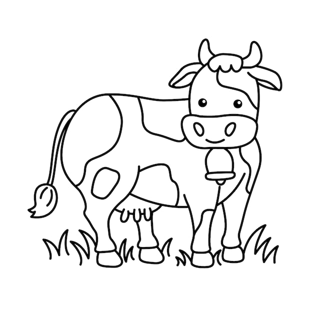 手描きのフラットなデザインの牛の輪郭