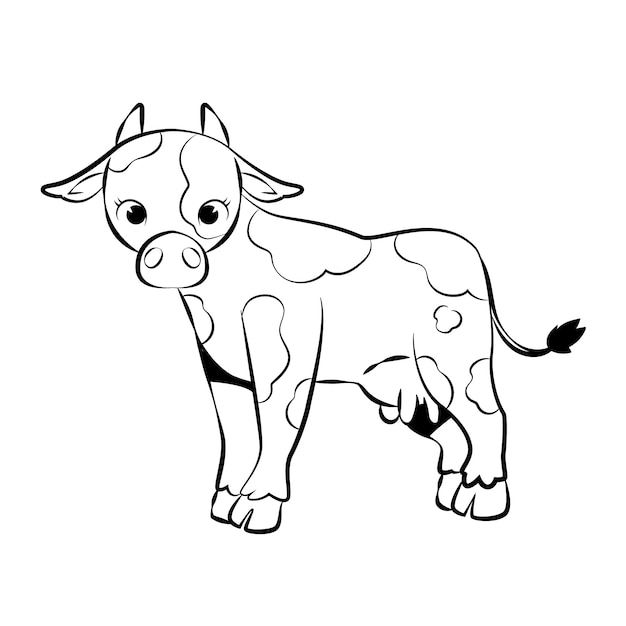 手描きのフラットなデザインの牛の輪郭
