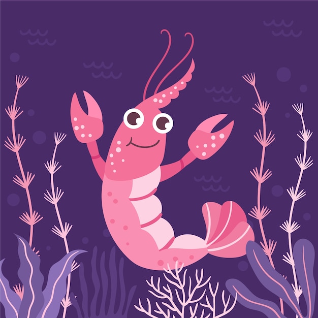 Hand drawn flat design crawfish illustration