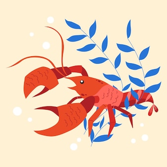 Hand drawn flat design crawfish illustration