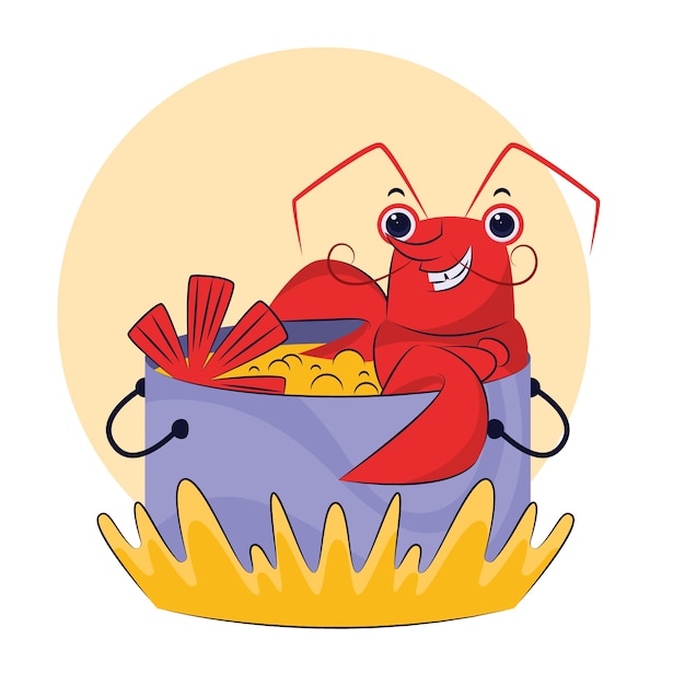 Hand drawn flat design crawfish illustration