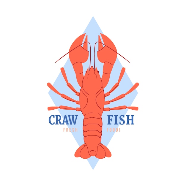 Hand drawn flat design crawfish logo