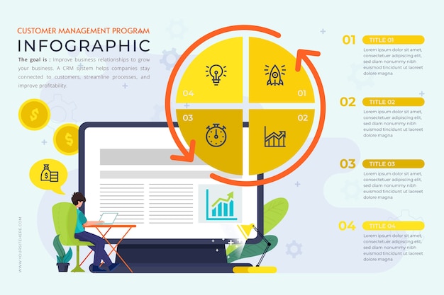 Infografica crm design piatto disegnata a mano