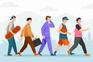 Free vector hand drawn flat design crowd of people walking illustration