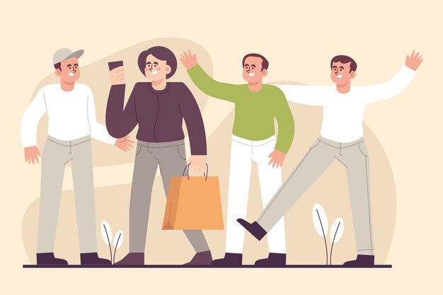 Hand drawn flat design crowd of people walking\
illustration