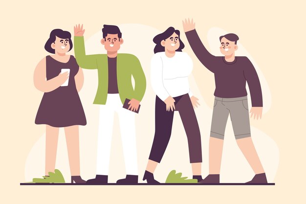 Hand drawn flat design crowd of people walking illustration