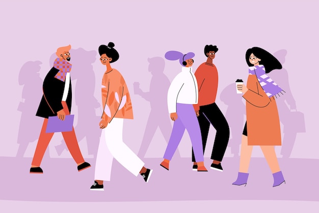 Free vector hand drawn flat design crowd of people walking illustration