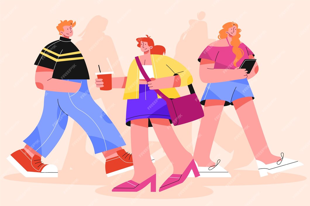 Free Vector | Hand drawn flat design crowd of people walking illustration