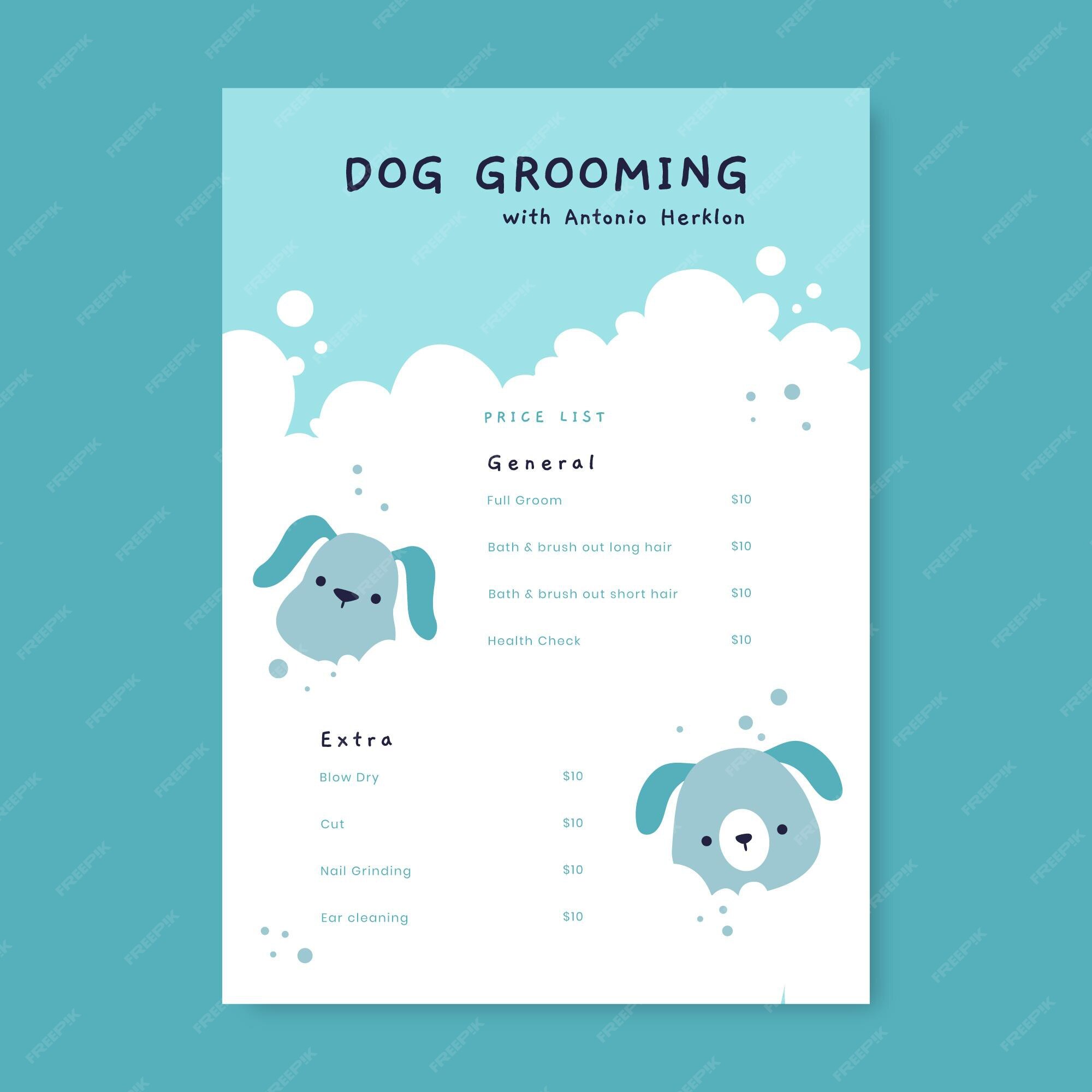 Free Vector | Hand-drawn flat design cute dog grooming price list Free Vector | Hand-drawn flat design cute dog grooming price list