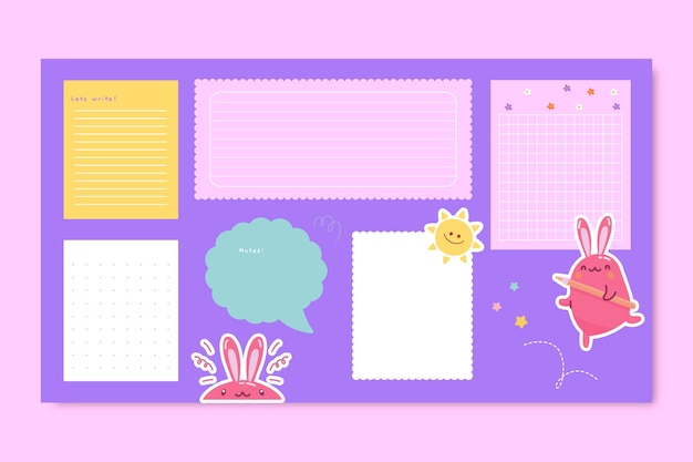 Free vector hand-drawn flat design cute stickers desktop organizer wallpaper