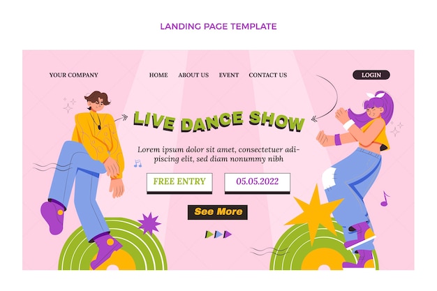 Hand drawn flat design dance show landing page