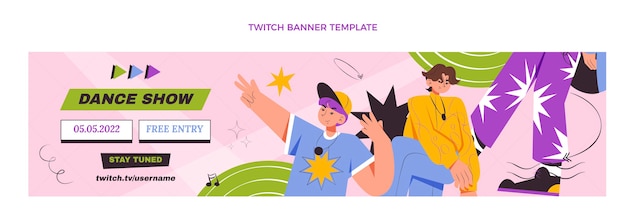 Hand drawn flat design dance show twitch banner