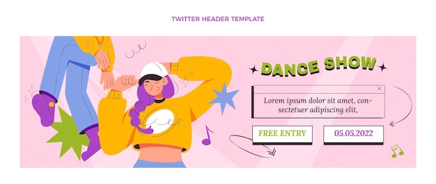 Hand drawn flat design dance show twitter header