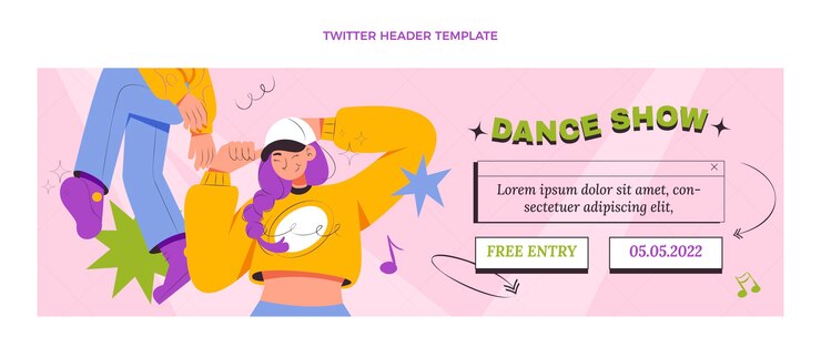 Free Vector hand drawn flat design dance show twitter header
