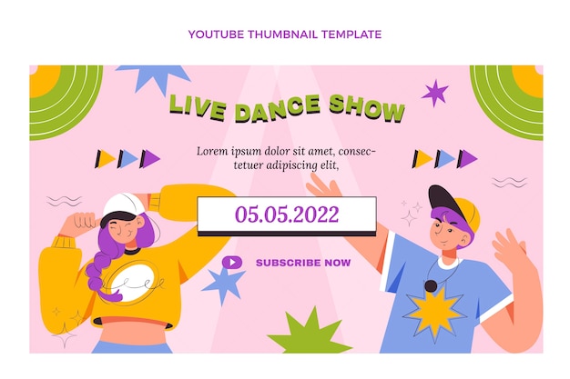 Hand drawn flat design dance show youtube thumbnail