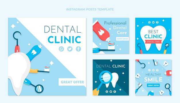 hand drawn flat design dental clinic instagram post