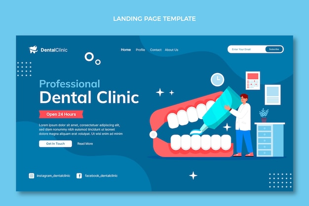 Vettore gratuito modello di clinica dentale design piatto disegnato a mano