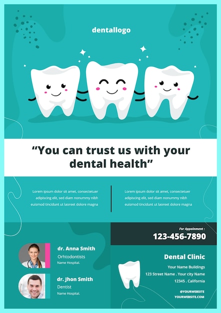 Free vector hand drawn flat design dental flyer template