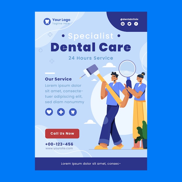 Free vector hand drawn flat design dental flyer template