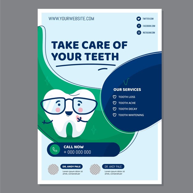 Hand drawn flat design dental flyer template