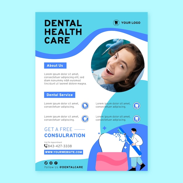 Hand drawn flat design dental flyer template