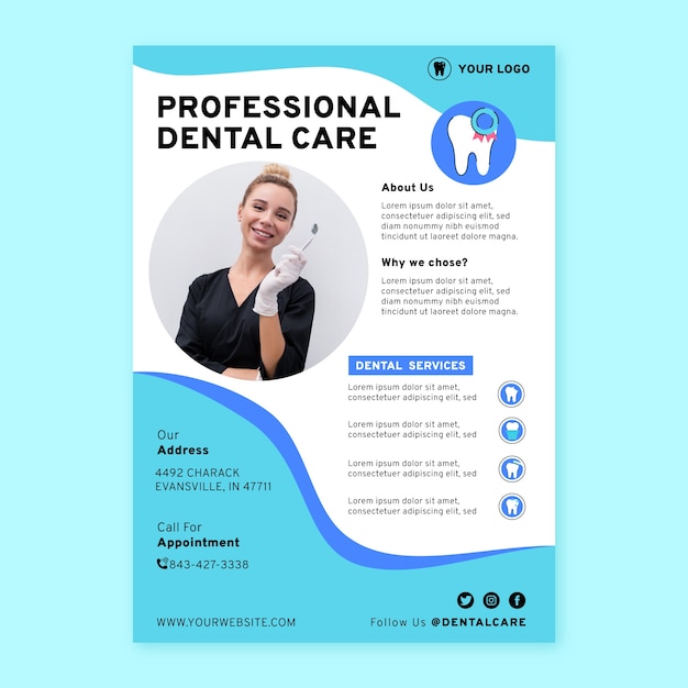 Free vector hand drawn flat design dental flyer template