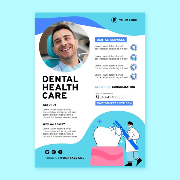 Hand drawn flat design dental flyer template