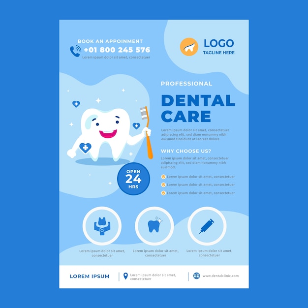 Hand drawn flat design dental flyer template