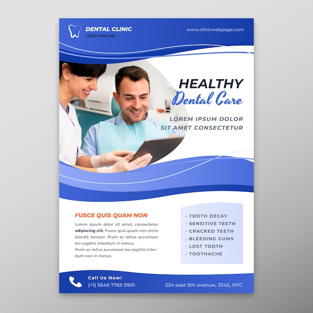 Free vector hand drawn flat design dental flyer template