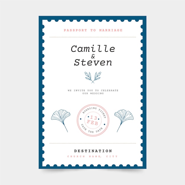 Free vector hand drawn flat design destination wedding invitations