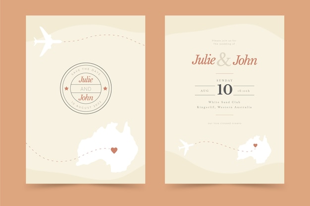 Free vector hand drawn flat design destination wedding invitations