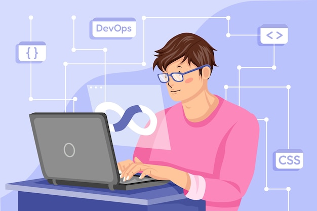 Нарисованная рукой иллюстрация devops плоского дизайна