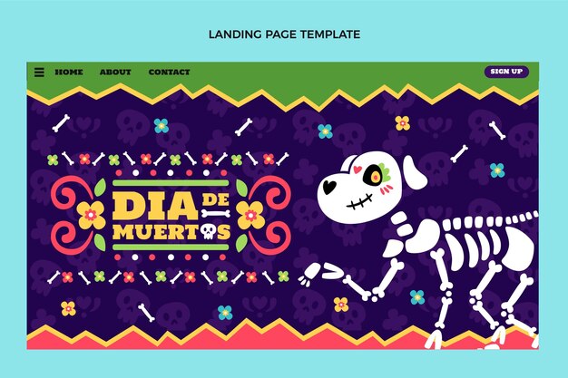 Hand drawn flat design dia de muertos landing page